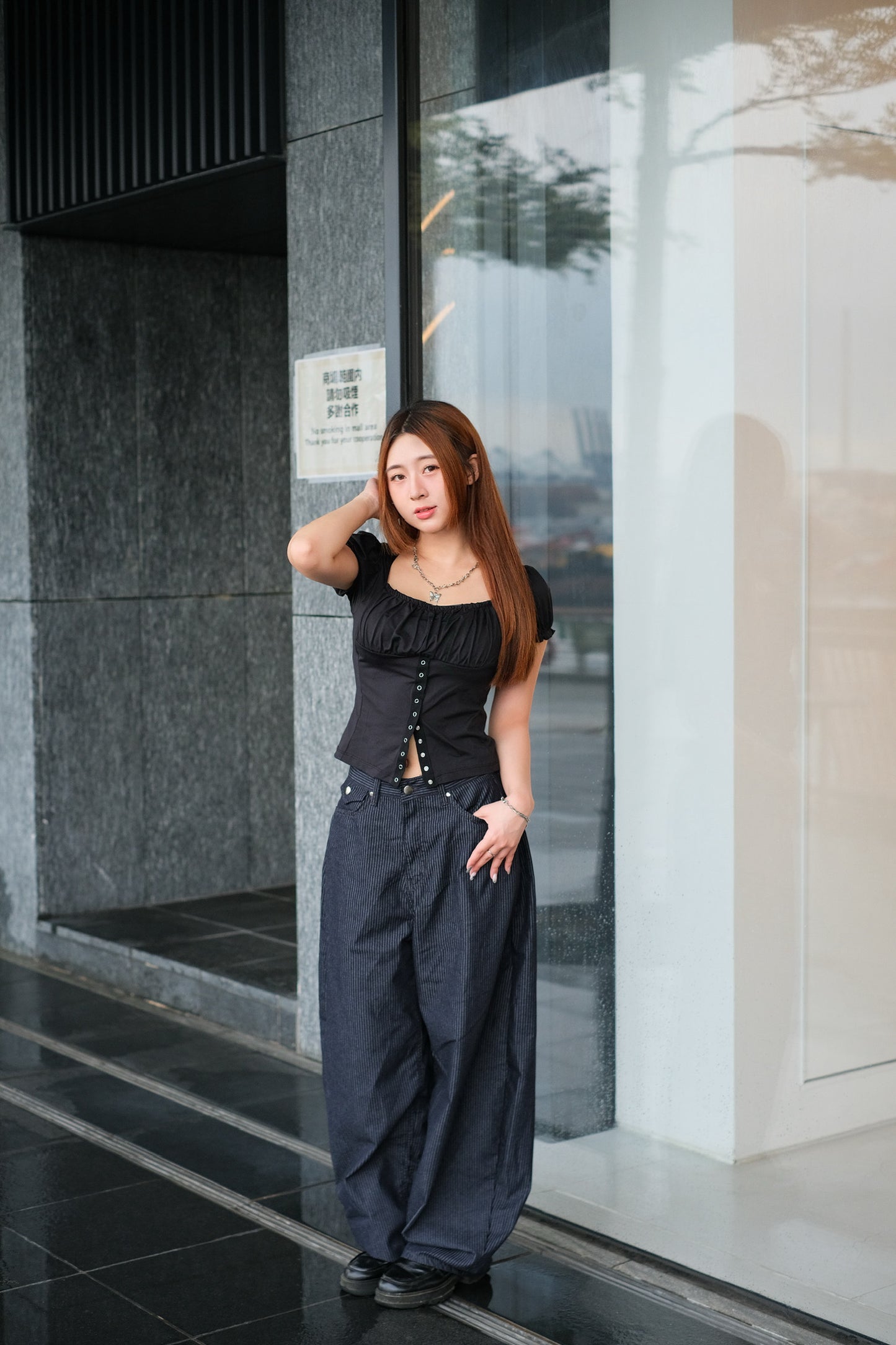 [預訂] \Daily Cool Girl/ 滑滑高質束皺啪鈕Top