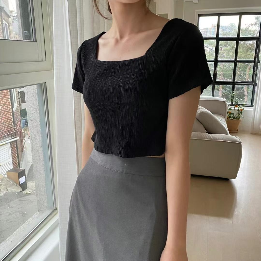 \日常方領微皺感☁️/ Soft Crinkle Square Top