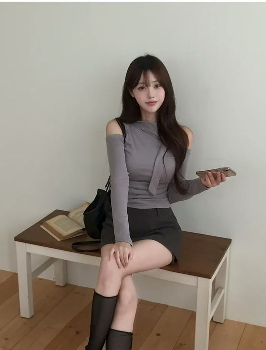 [預訂] \優雅知性美/ 假兩件束胸綁結Top
