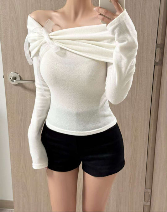 [預訂] \透紗絲帶綁結🎀/ 毛絨絨一字膊