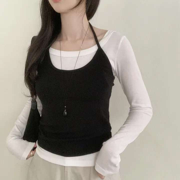 [預訂] 幼帶掛頸疊布Top