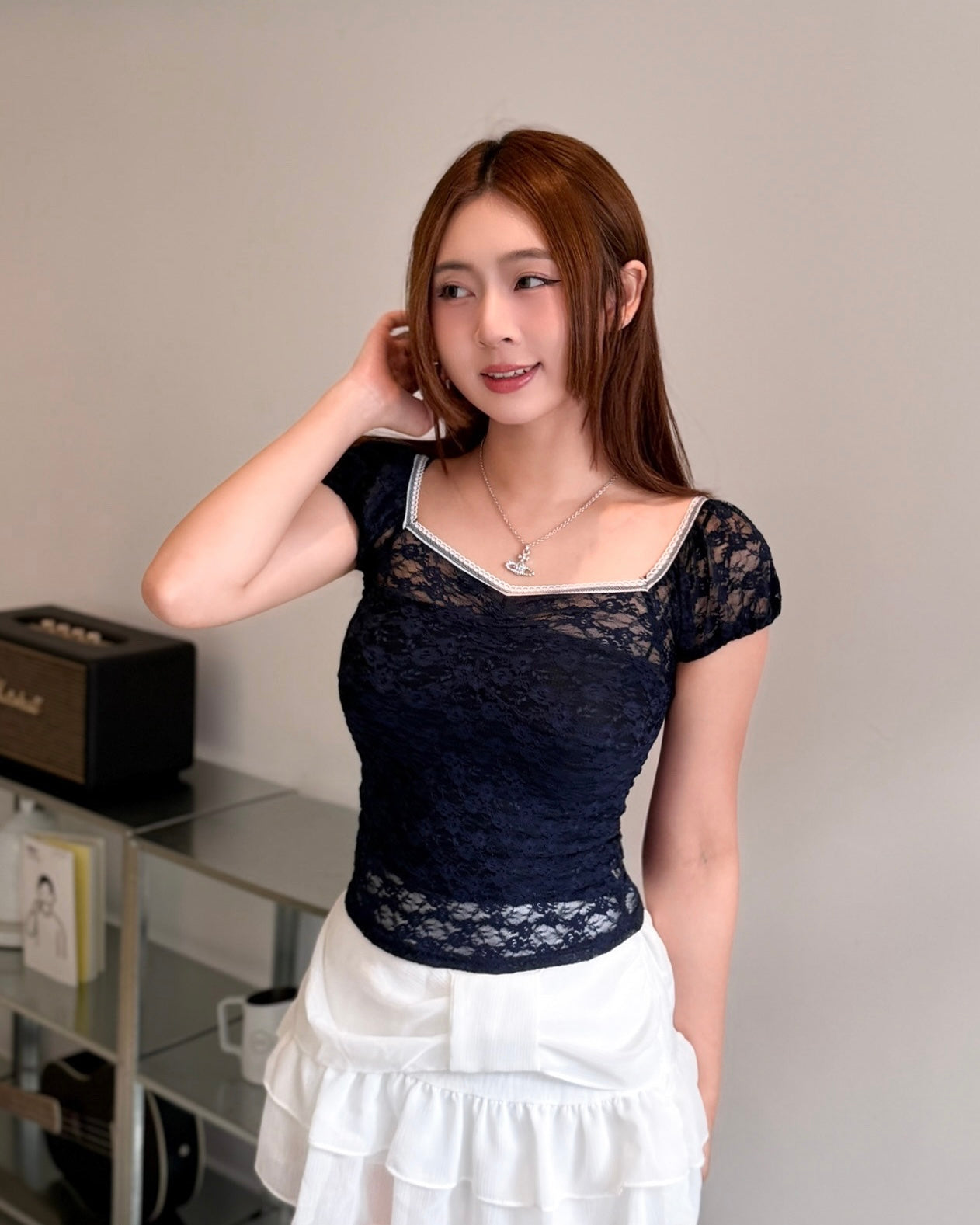 \約會氛圍感Plus♡/ Sheer Lace Fitted Top