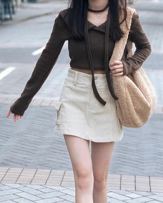 [預訂] \燈花絨包臀裙褲/ High Waisted Slim Skirt