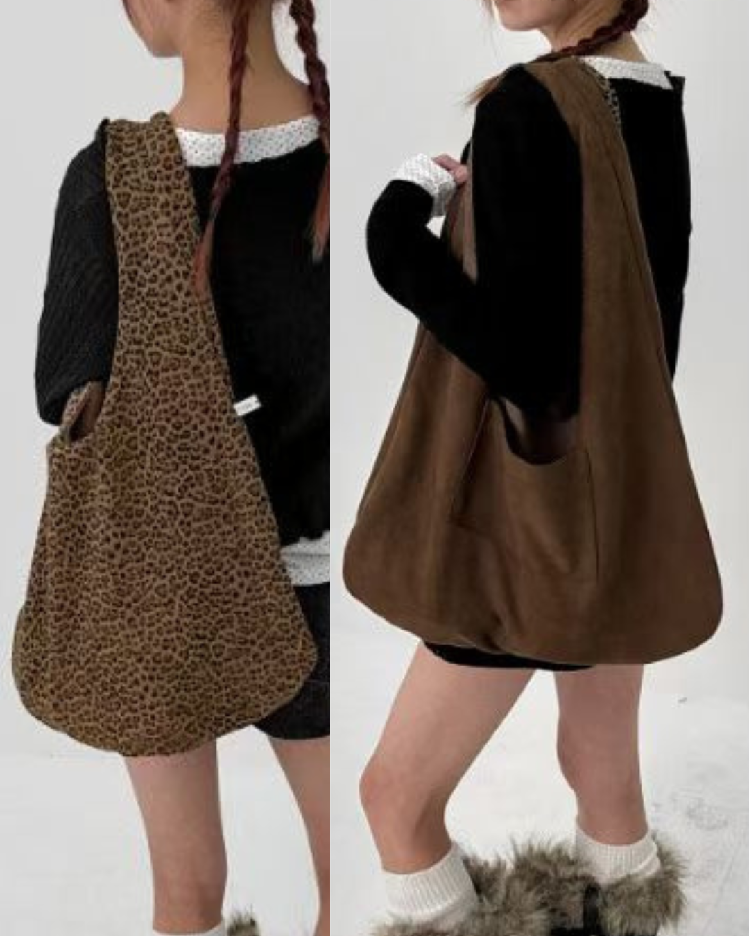 [預訂] \2Ways/ 豹紋麂皮雙面單肩袋