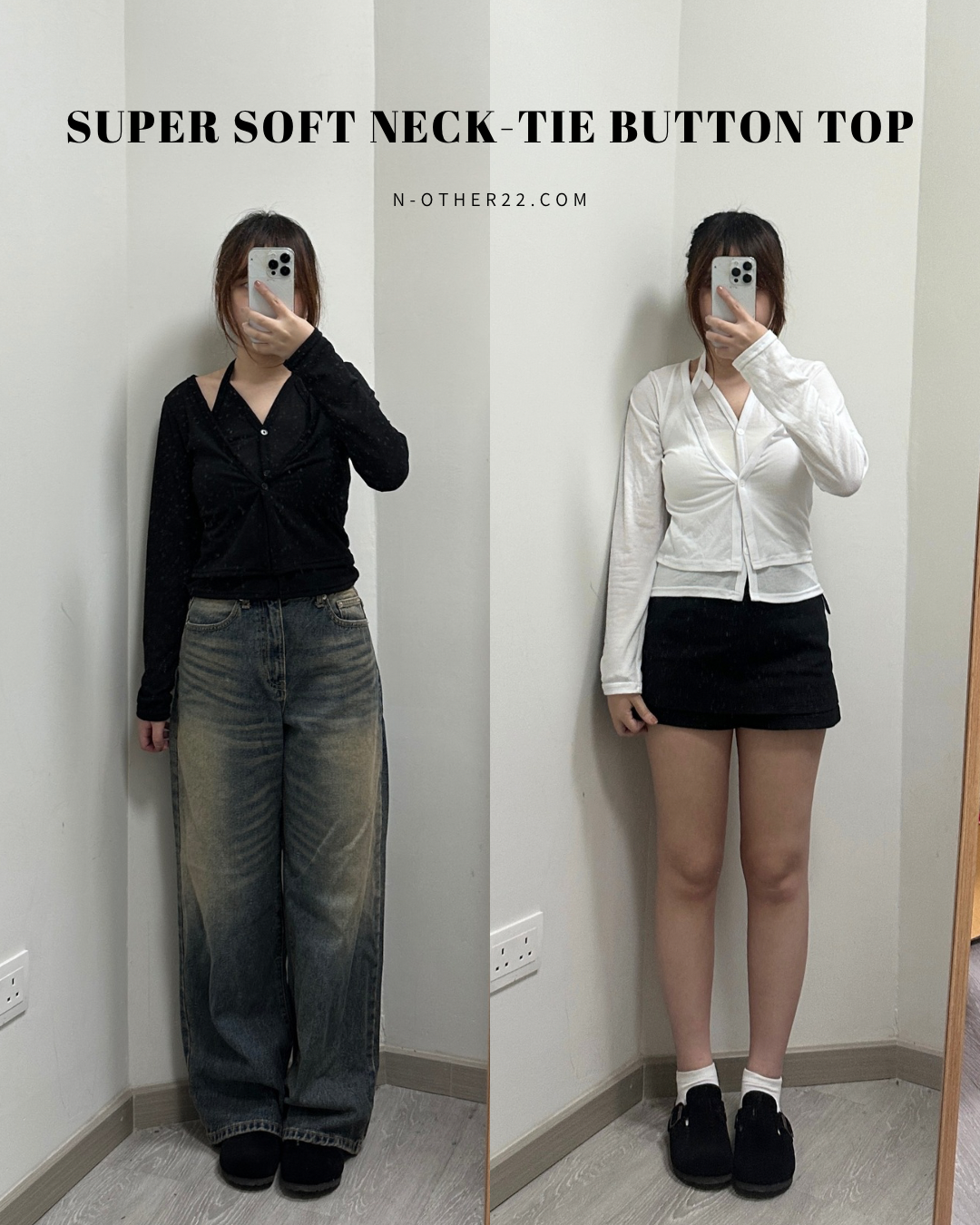 [預訂] \氣質掛頸假兩件/ Super Soft Neck-Tie Button Top