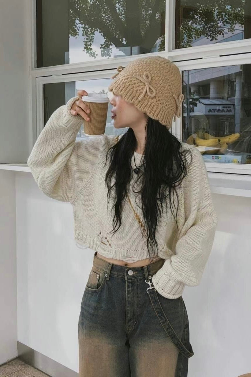 Crimping Edge Knitted Sweater - 3 Colors