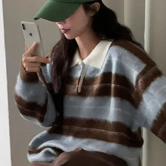 [預訂] \韓網大熱/ 海馬毛間條混色冷衫