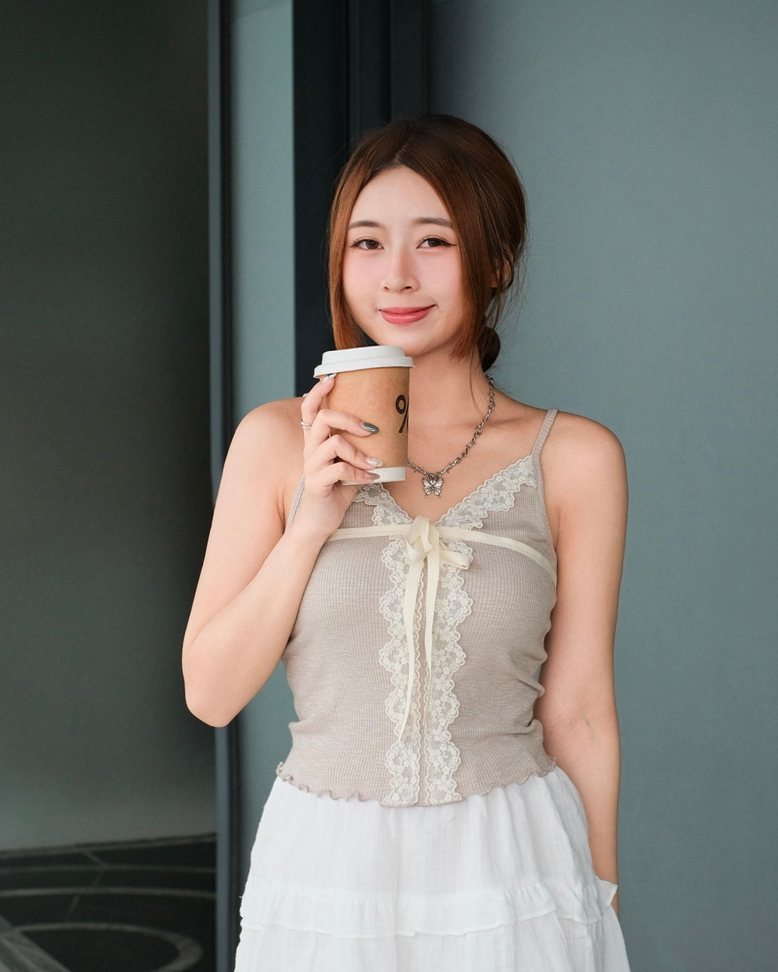 \溫柔奶油色系🧁/ Cream Lace Tie Cami Top