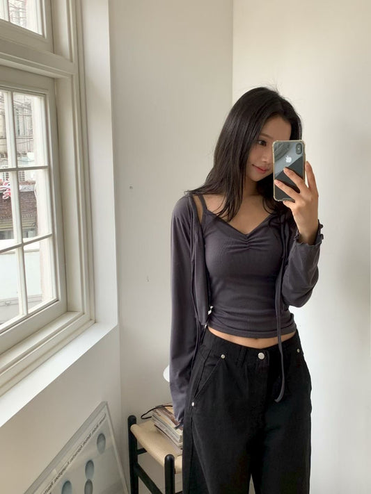 [預訂] 束胸皺皺背心+綁帶外套Set