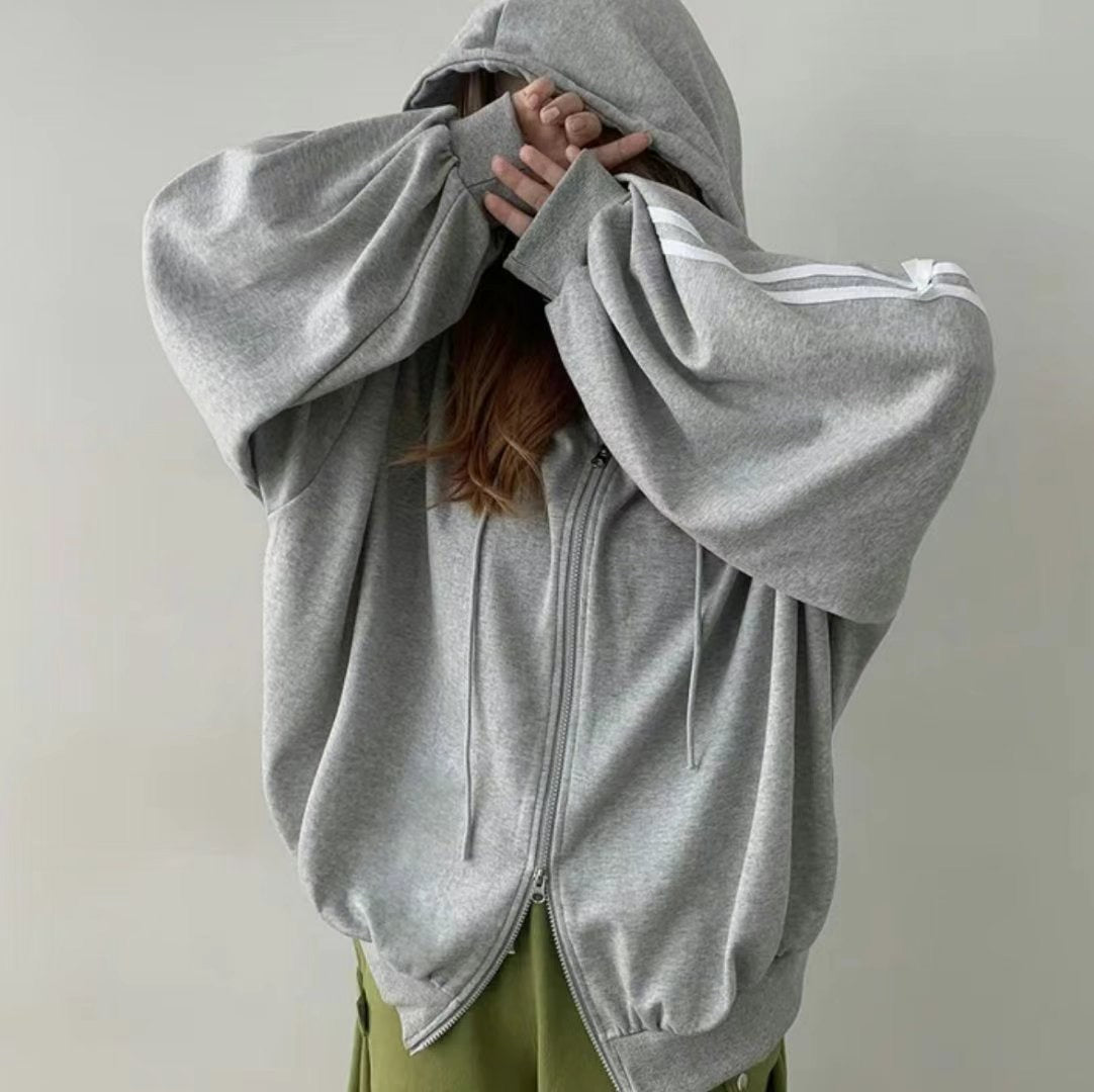 [預訂/ \Oversize/ 雙拉鍊蝴蝶結棉質外套