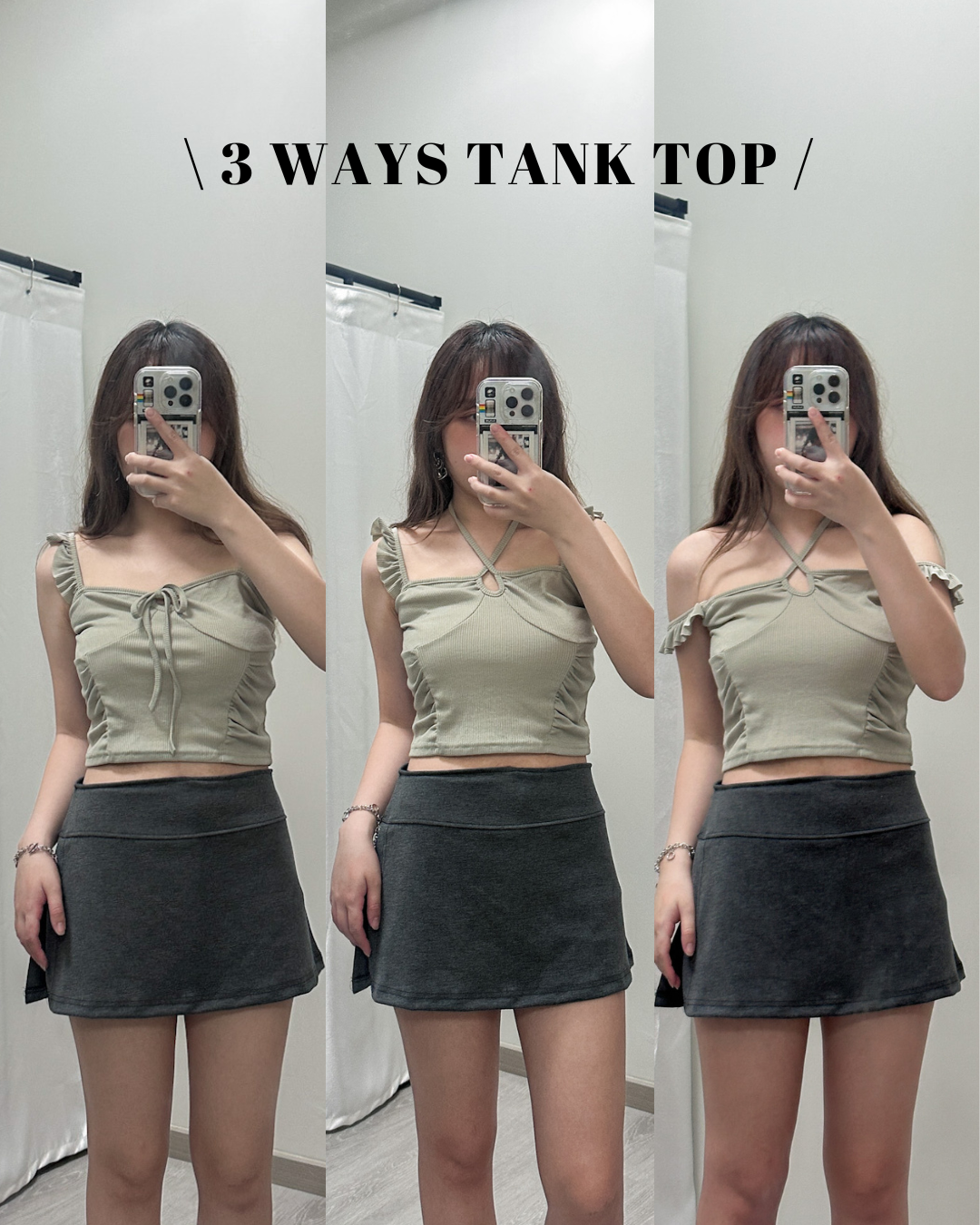 \3 Ways/ 多變背心/露肩/綁結/掛頸荷葉邊Top