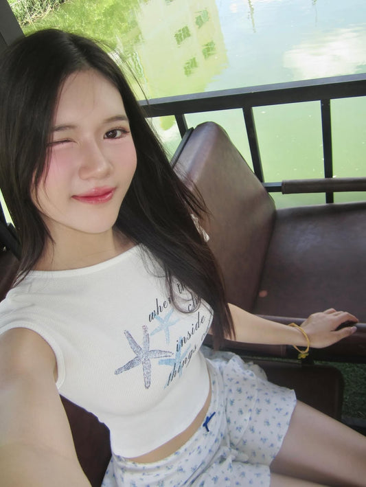 [預訂] \限時泰國代購/ One Off Shoulder Lace Print Top