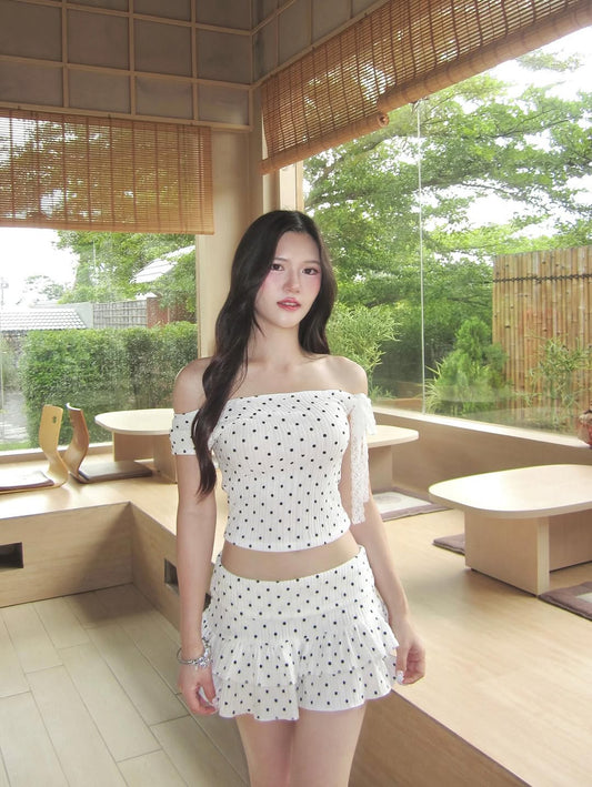 [預訂] \限時泰國代購/ Polkadot Off-Shoulder Top & Miniskirt