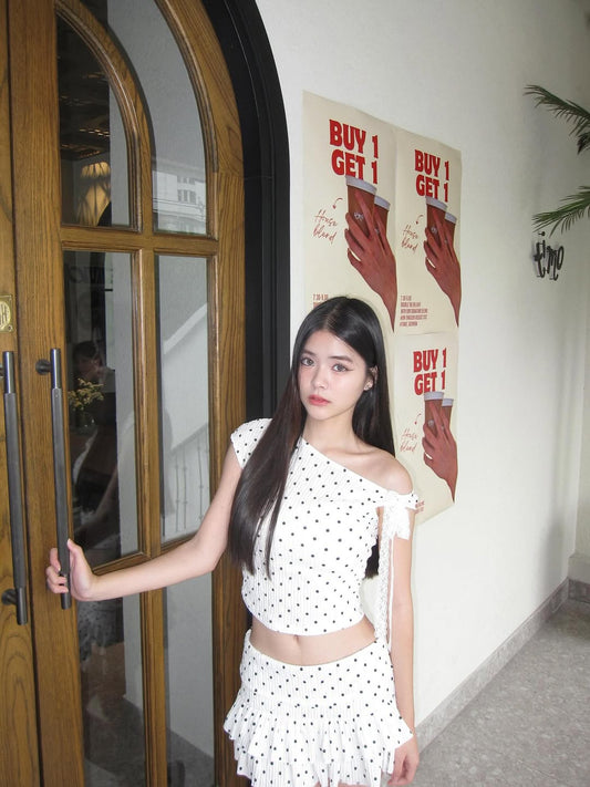 [預訂] \限時泰國代購/ Polkadot Off-Shoulder Top & Miniskirt